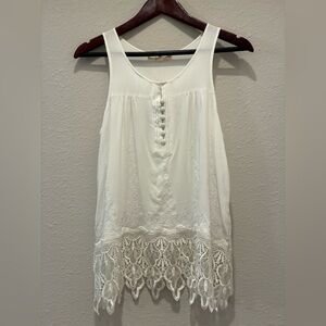 Joomoy White Lace Trim Embroidered Top Sleeveless Boho
